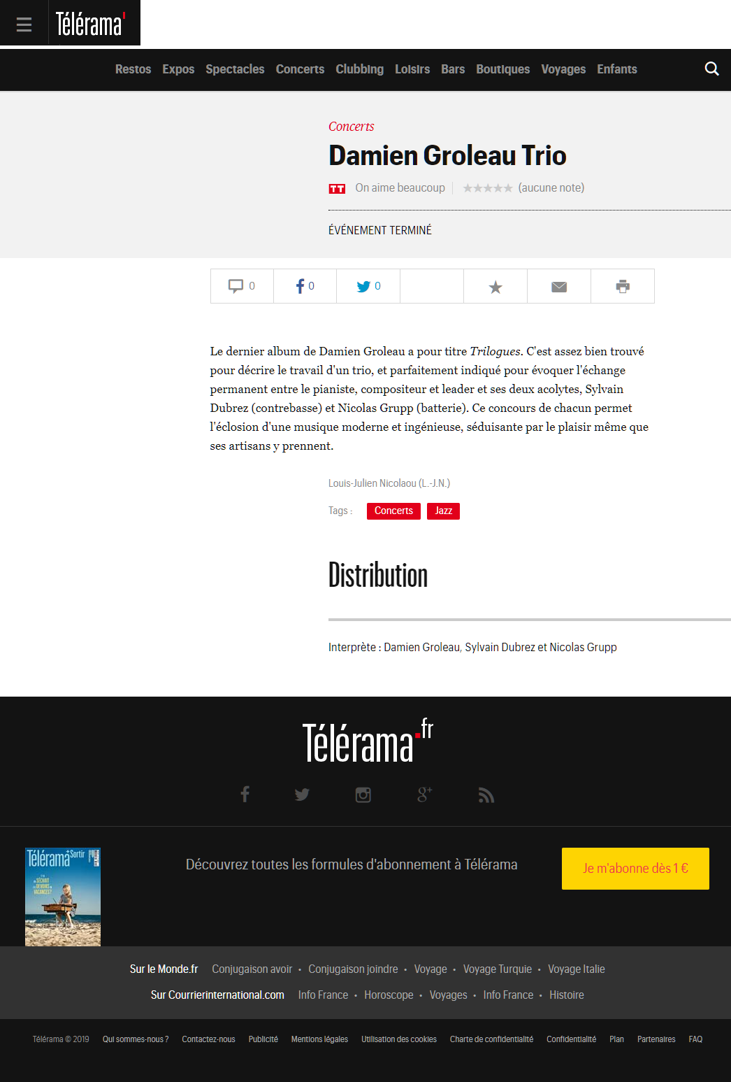 Télérama - See the screenshot of the article